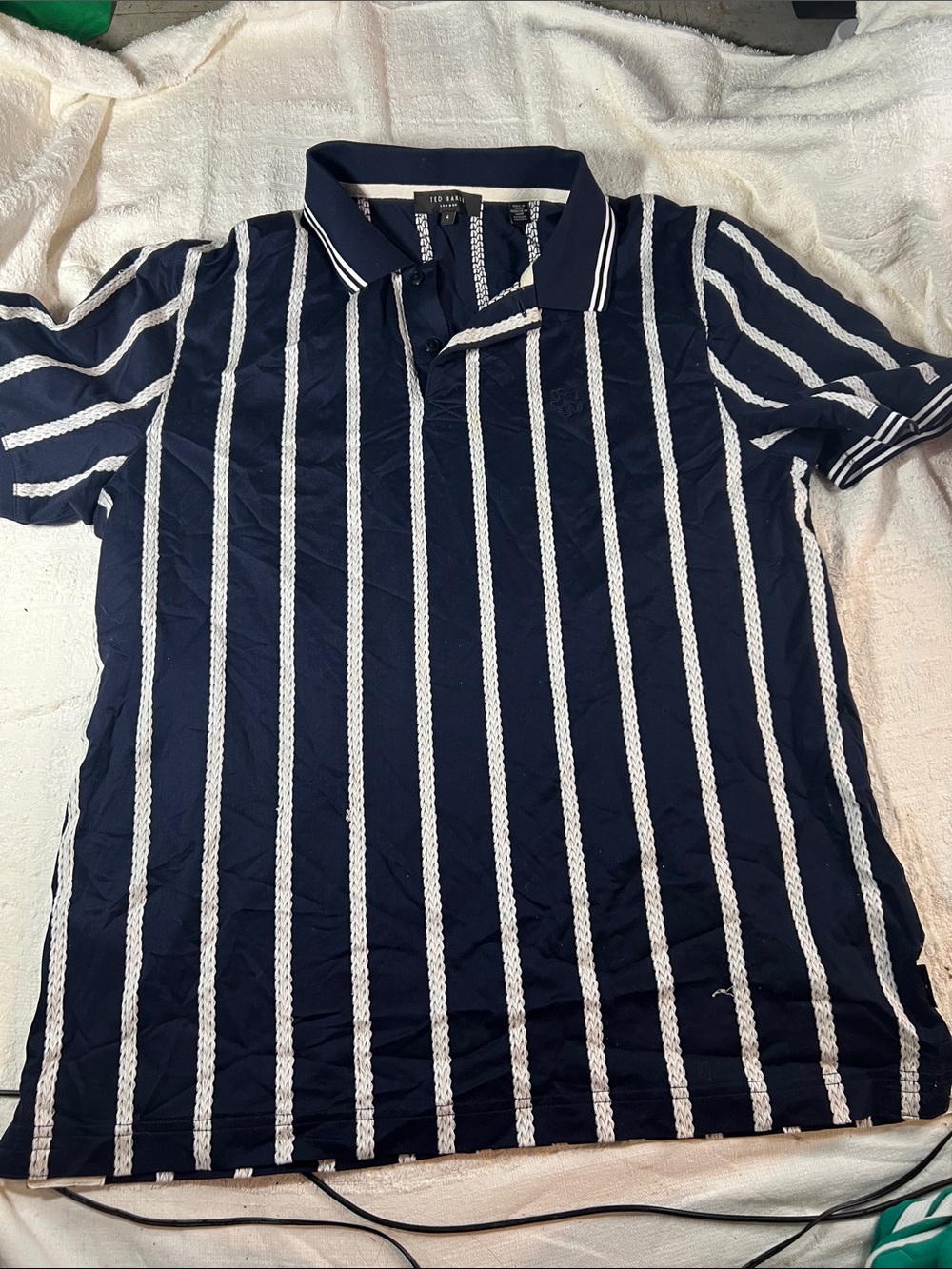 Ted Baker London Navy and White Striped Knit Polo
